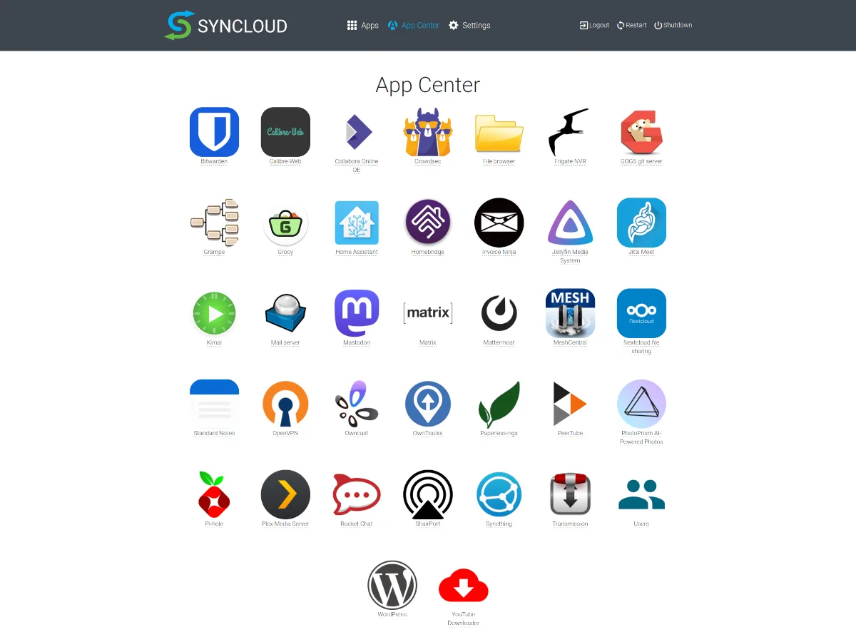 Syncloud app store, installing apps with one click