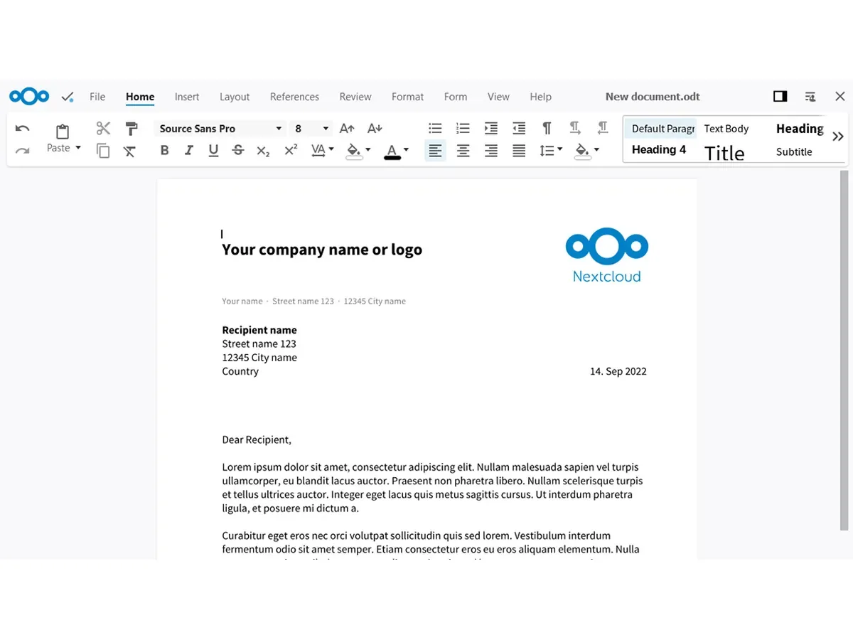 Collabora Office editing a document inside Nextcloud