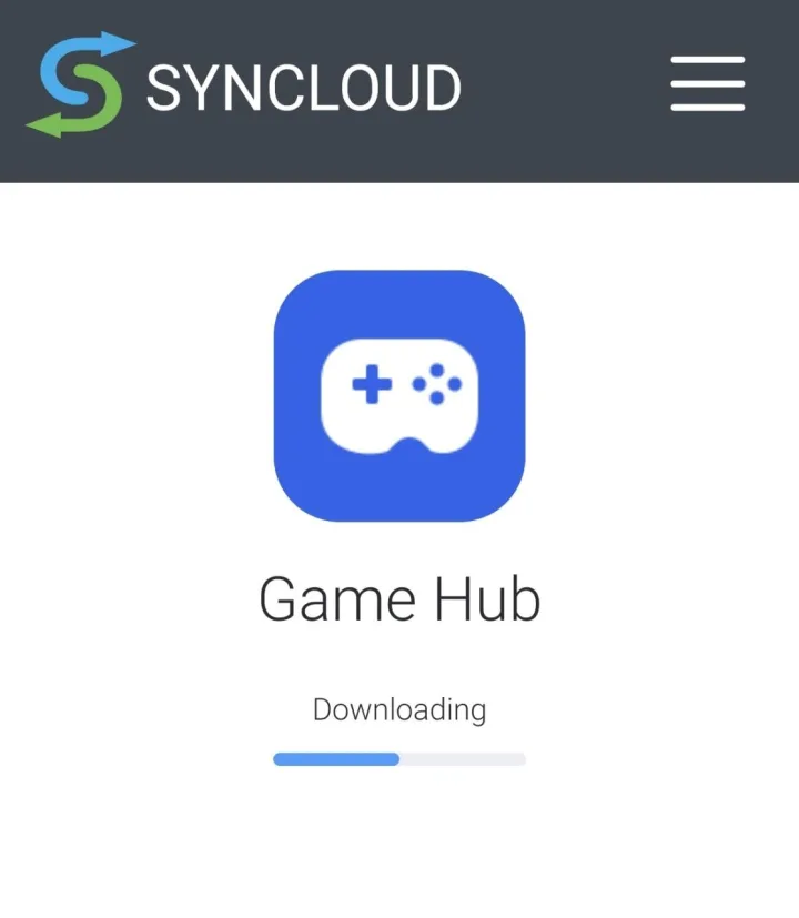 The Syncloud app store downloading the Game Hub app onto a device