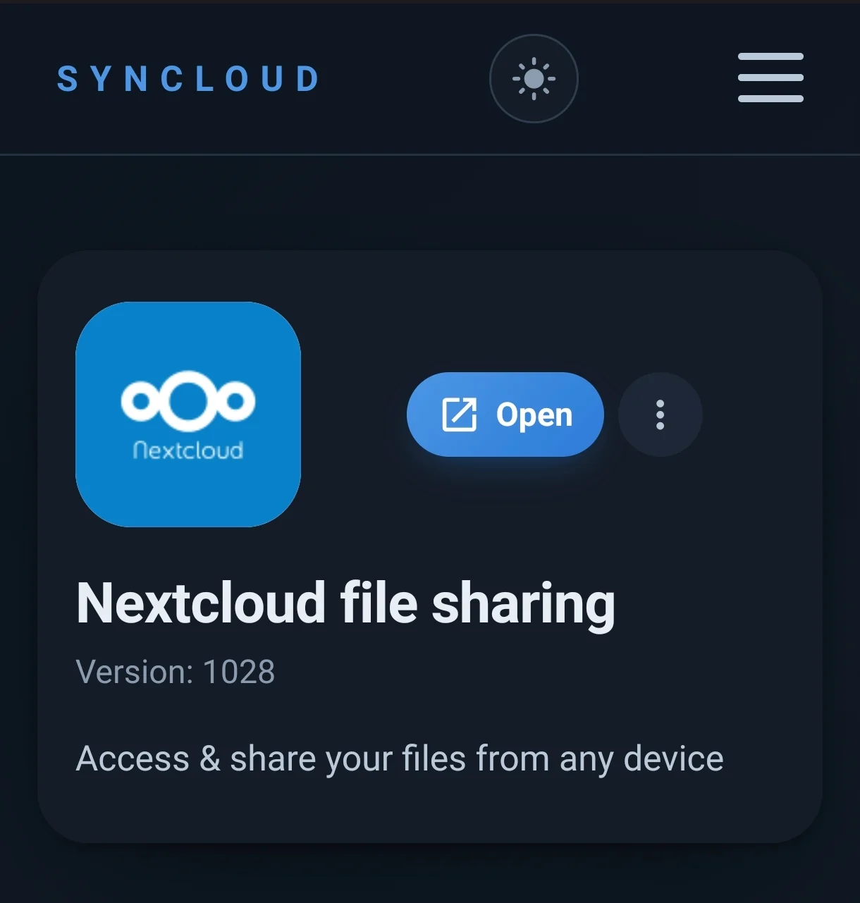 Nextcloud in the Syncloud app store, installed and ready to open
